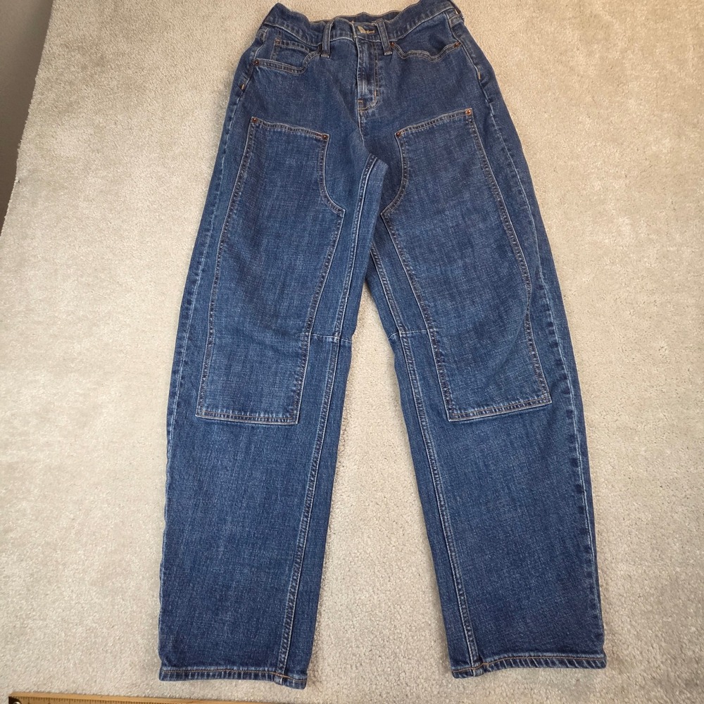 Old Navy High Rise Barrel Leg Jeans Dark Wash Utility Patch Pocket Size 2